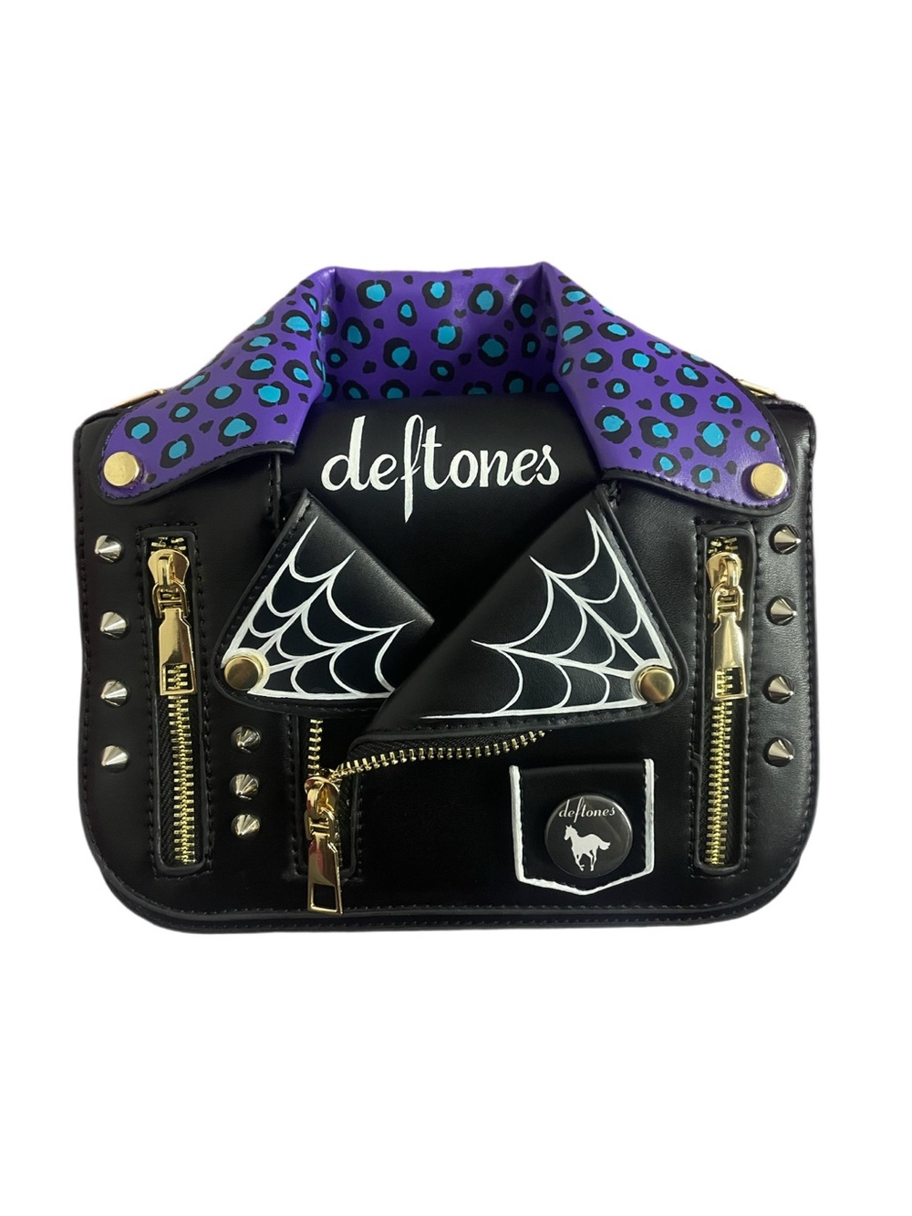 Black Leather Jacket-Style Crossbody Bag - Battle Jacket - Deftones - Studded